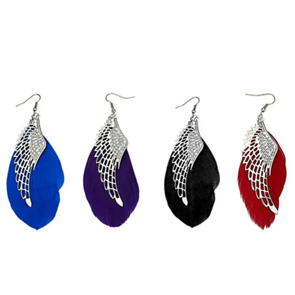 Fashion Bohemian Metal Angel Wings Drop Earrings For Women Handmade Vintage Feathers Long Drop Dangle Hook Earrings Jewelry Gift