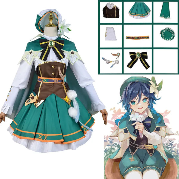 Anime Game Genshing and Impacts Ventiti Barbatosos Cosplay Costume Uniform Wig Halloween For Women Wendidi Windys
