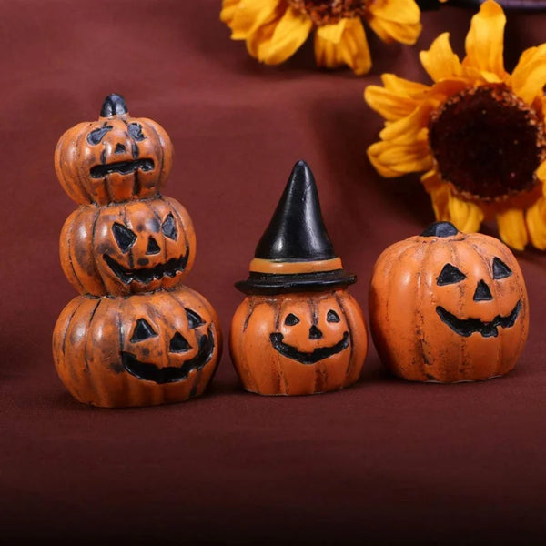3pcs Miniature Figurines, Fairy Garden Decorations - Halloween Pumpkins & Party Favors