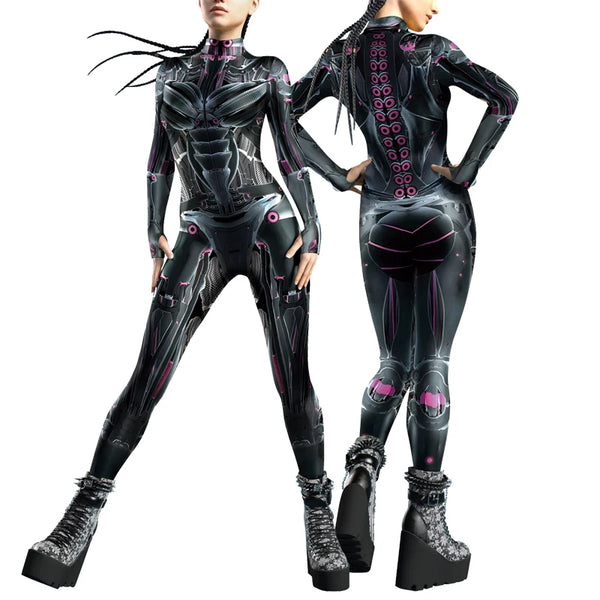 Mechanical CyberPunk Catsuit Women Bodysuit Retro Slim Rompers Streetwear Jumpsuit Women Cosplay Costumes