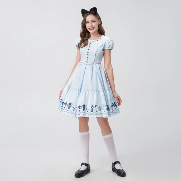 2024 Anime Alice In Wonderland Mad Hatter Sissy Lolita French Maid Blue Dress Carnival Party Fantasia Magic Cosplay Costume