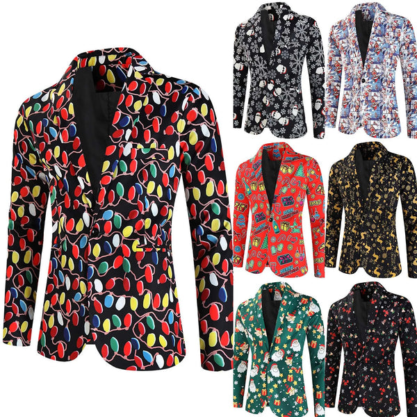 Mens Fashion Leisure Christmas Printed Pocket Buttons Sleeveless V Neck Suit