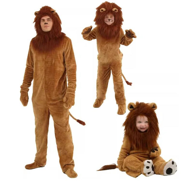 Lion Costume Kids Adult Animal Halloween Carnival Party Furry Cosplay Costume Baby Child Fancy Movie Role Play Jumpsuit