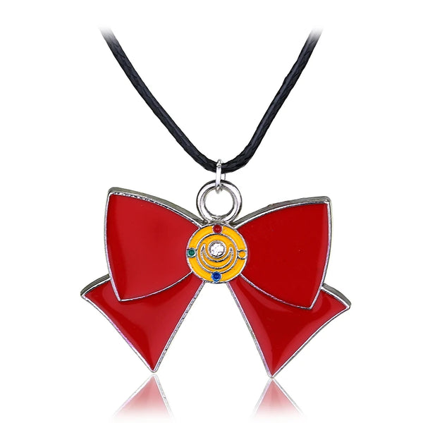 Kawaii Sailor Anime Moon Bow Tie Necklace Figure Tsukinono Usagigi Bow Tie Pendant Neck Chain for Girl Cosplay Props