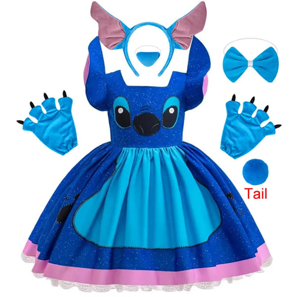 Cartoon Movie Stitchch Dress for Girls Role Playing Costume Stage Performance Halloween Carnival Children's Dress Up