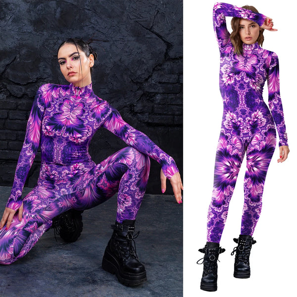 Multicolour Printing Holiday Women Jumpsuit Halloween Bodysuits Cosplay Costumes Role Playing Dress Up Outfit