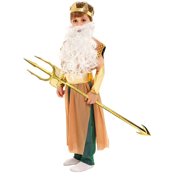 New Kids Golden Greek Mythology God a King Costume of The Sea Halloween Poseidonon Costume for Boys
