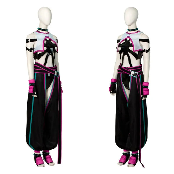 Sexy Juri Fighter Cosplay Costume Hollow Street Leather Jumpsuit Vest Pants Outfit Halloween Comic Con Costumes Custom Size