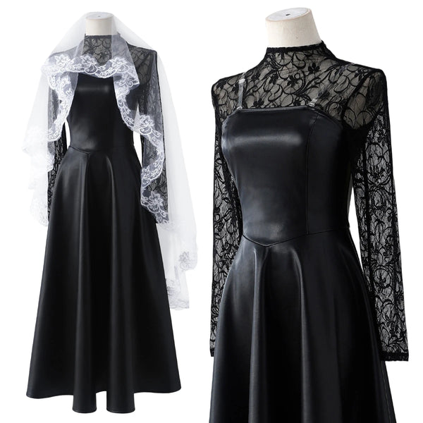 Anime Osaragigi ORDER Cosplay Costume Lace Shirt Faux Leather Black Dress Veil Convention Halloween Daily