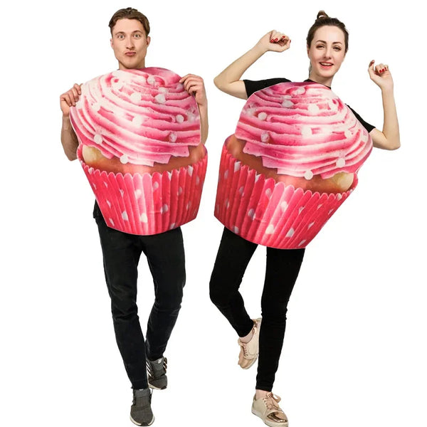 New Adult Ice Cream Cupcake Jumpsuit with Double Sided Strawberry Cupcake Costumes for Cosplay Party Fancy Set