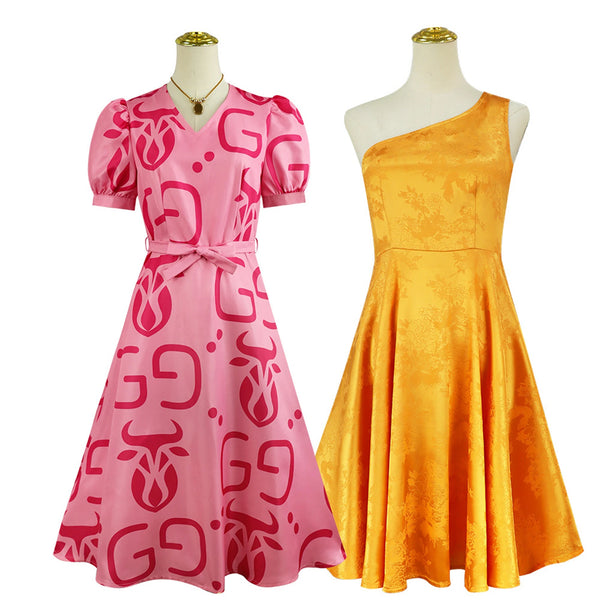 Anime Judydy Movie Hoppsps Fru Cosplay Fru Costume Pink Dress Yellow One-Shoulder Dress Headband Accessories Set Halloween Party