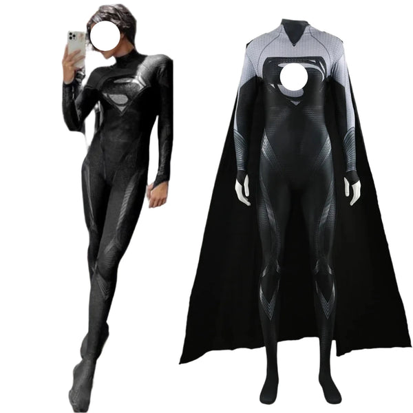 Black a Super oh Women Cosplay Flashes Costume 3D Printed Spandex BodySuit & Cape Halloween Costume Bodysuit