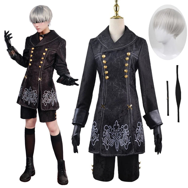 Game 9S Cosplay Cotsume YoRHa No. 9 Type S Uniform Jacket Pants Eyemask Gloves Wig for Halloween Comic Con