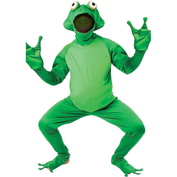 Unisex Funny Frog Cosplay Costume Novelty Adult Animal Christmas Halloween Cosplay Party Overalls Plus Size Frog and Prince Jumpsuit