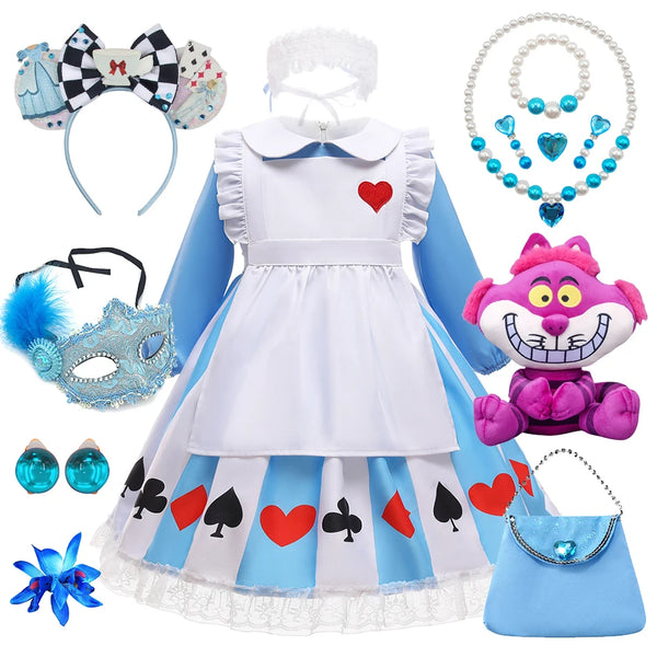 Girls Alice Costume Lolita Cosplay Princess Dress Halloween Carnival Masquerade Party Clothes Kid Blue Maid Apron Outfit 18M-10T
