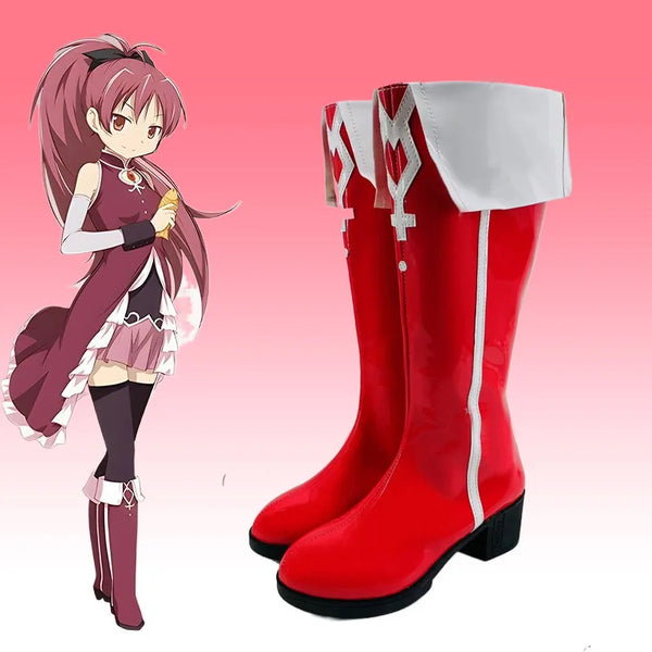 Sakurara Kyokoko Cosplay Shoes Anime Puellala Magigi Madokaka Magicaca Long Boots Sakurara Kyokoko Cosplay Costume Prop Shoes for Halloween