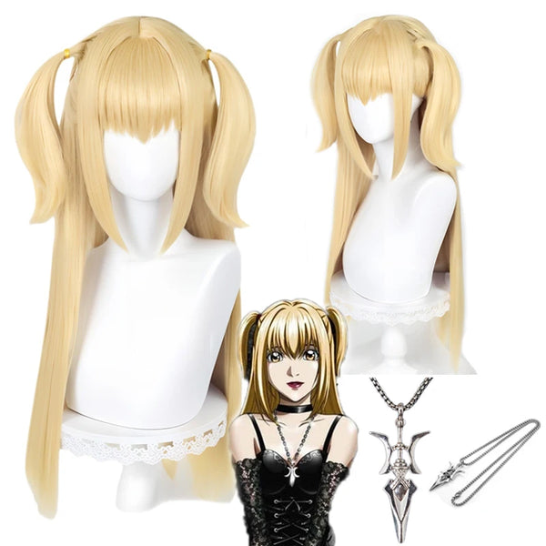 Anime Death note MisaMisa Cosplay Wig Misa Amane Long Blond Double Tails Heat Resistant Hair Hallowen Party Wigs + Wig Cap