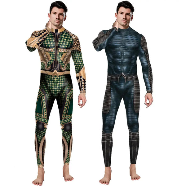 Movie Aquaman Cosplay Jumpsuit Men Jumpsuit Halloween Muscle Cosplay Costumes Role Playing Dress Up Outfit