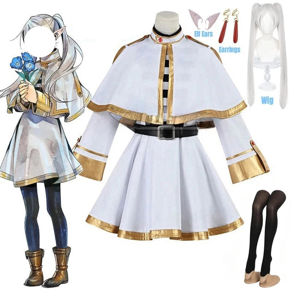 Sousouou No Girl Frierenen Cosplay Costume Wig Shoes Anime Magicians Dress Elfs Ear Halloween Party Charistmas for Women Girls