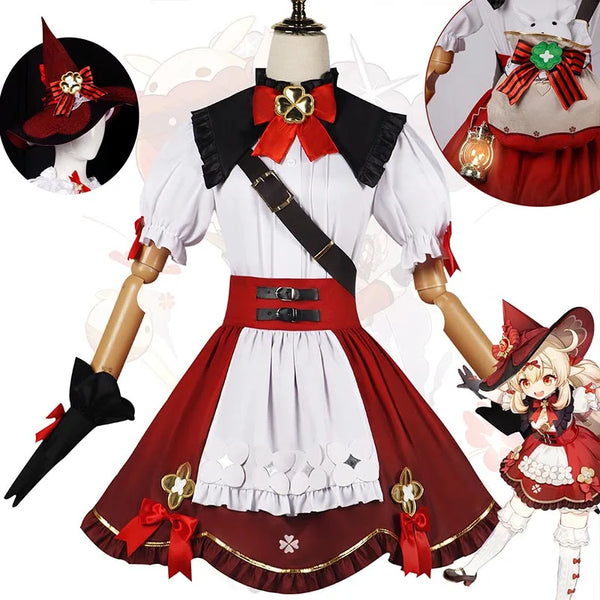 Witch Klee Cosplay Costume  Klee New Outfits Wig Hat Bag Klee Suit Halloween Comic Con for Kids/Women