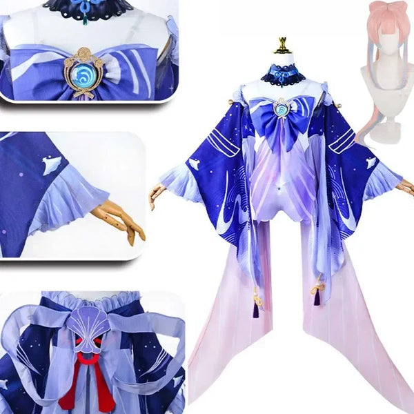 Sangonomiyaya Kokomimi Cosplay Costume Kokomimi Tubebe Top Dress Set Cosplay Costume Outfits with Back Decoration Wig
