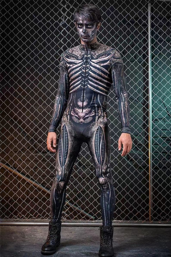 3D Printing Halloween Skeleton Long Sleeve Cosplay Costume Bodysuit Men's Bodysuit Zentai Fitness Outfit Clothing Adult