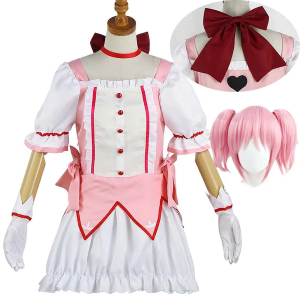 Kanameme Madokaka Cosplay Costume Anime Madokok Magica Homurara Uniform Dress with Choker Gloves Socks Halloween Outfits