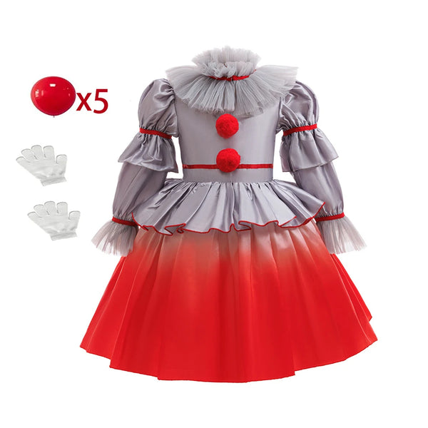 Girls Scary Costume Clown Pennywisese Dress creepypy clown Halloween cosplay styling must-have Halloween Party Role Play Kids Clothe