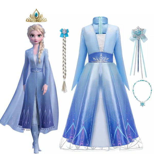 IFrozen Girls Dress Elsa 2 Princess Cosplay Costume Kid Fancy Children Gowns Vestidos Snow Queen Disney