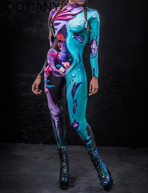 3D Printing Robot Punk Jumpsuit Catsuit Sexy Women Cosplay Costumes Cyberpunk Zentai Halloween Bodysuit 2023