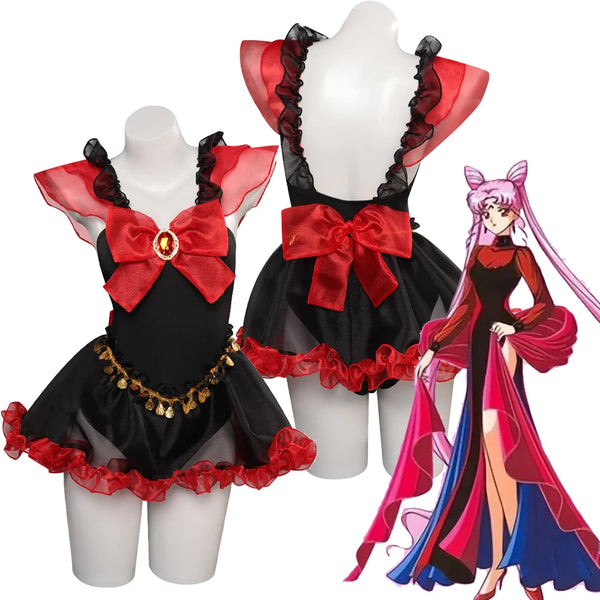 Moon COS Chibiusa Blackening Cosplay Sailor Costume Summer Dress Swimwear Outfits Girls Women Adult Halloween Carnival Suit