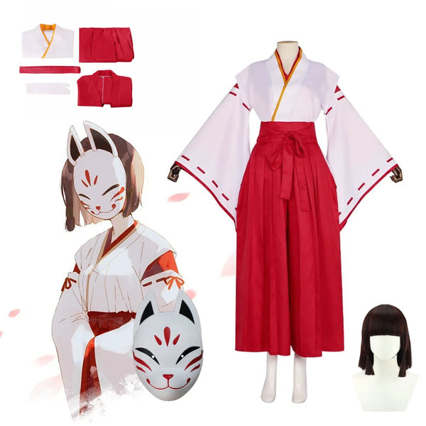 Genshinin and Impacts Hanachirusatoto Cosplay Costumes Wig Fox Mask Kazariri Hanachiruru Satoto Mikoko Clothes