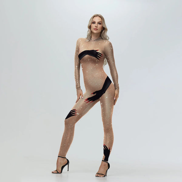 Zentai Suit for Women Traditional Patterns Halloween Glossy Glitters Printed Body Show Costumes