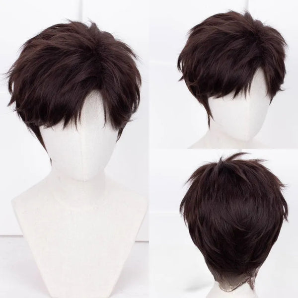 Light and Night Evan Wig Cosplay Dark Brown Short Fluffy Layered Synthetic Hair Cosplay Wig Halloween Party Wigs