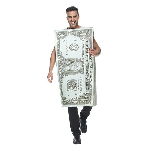 Eraspooky Funny Adult Dollar Bills Costume Halloween Unisex Jumpsuit Paper Money Cosplay Outfit Carnival Party Purim Fancy Dress
