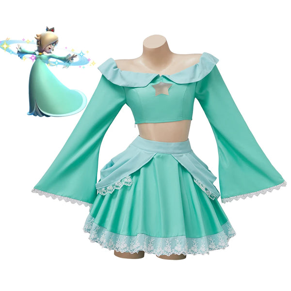 Rosalinana Cosplay Princess Costume For Women Sweet Cute Blue Crop Top Lolita Skirts Suit Halloween Carnival Party Comic Con Gown