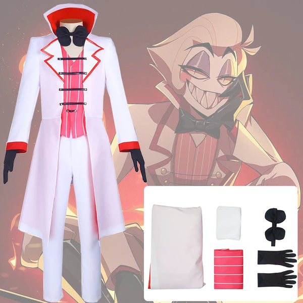 Hazbin Lucifer Cosplay Anime Hotel Morningstar Cosplay Costume Daddy White Suit Devil Hell Halloween Party Adult Men Costume