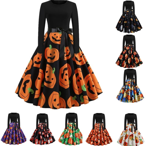 Halloween Cosplay Costume Props Fancy Pumpkin Womens Dress Long Sleeve Princess Dress Festival Dress Up Party Vintage Robe