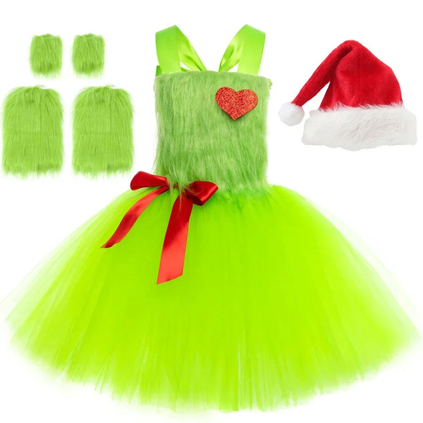 Green Santa Claus Grinchch Costumes Girls Christmas Lined Tutu Dress for Woman Costume Xmas Holiday Ballet Tutus Carnival Outfits