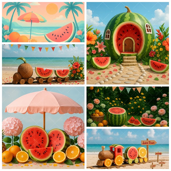 Beach Watermelon Theme Backdrop Cool Summer Children's Birthday Decoration Backgrounds For Photograph Photography Studio Props