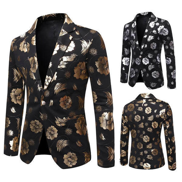 New Men's Trend Suit Fashion Hot Gold Printing Business Performance Dress Suit Jacket Men's Blazer One Button Suit