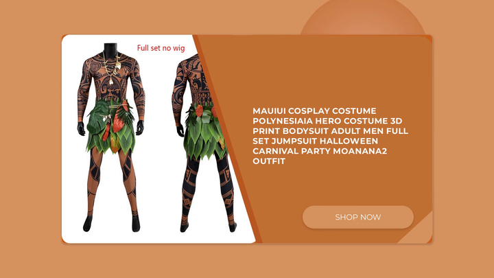 Mauiui Cosplay Costume Polynesiaia Hero Costume 3D Print Bodysuit Adult Men Full Set Jumpsuit Halloween Carnival Party Moanana2 Outfit by@Outfy