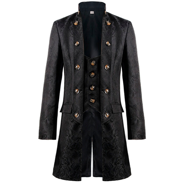 2022 New Christmas Foreign Trade European and American Men's Overcoat Solid Fashion Steampunk Retro Uniform Stand Collar