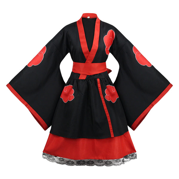 Adult Japanese Kimono Cosplay Akatsuki Cloud Print/Uchiha Sasuke hyuga hinata Lolita Costume Dress Women Girls Halloween