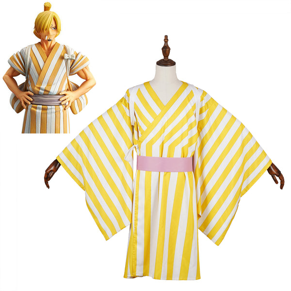 One C Piece Vinsmoke Sanji Cosplay Costume Yellow Kimono Suits Halloween Carnival Costumes