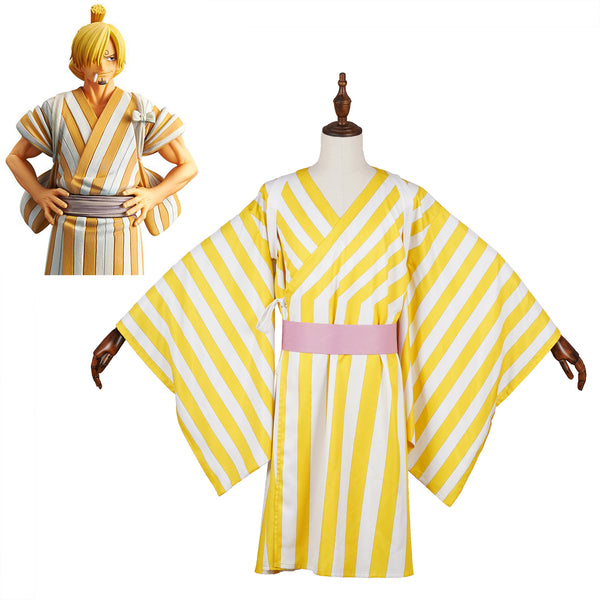 One C Piece Vinsmokeke Sanjiji Cosplay Costume Yellow Kimono Suits Halloween Carnival Costumes