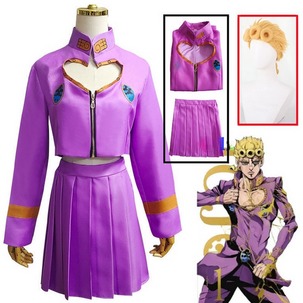 Bizarre Adventure Cosplay Anime JoJo's Costume Outfits Giorno cos Giovanna Cosplay Purple Love Top Skirt Set