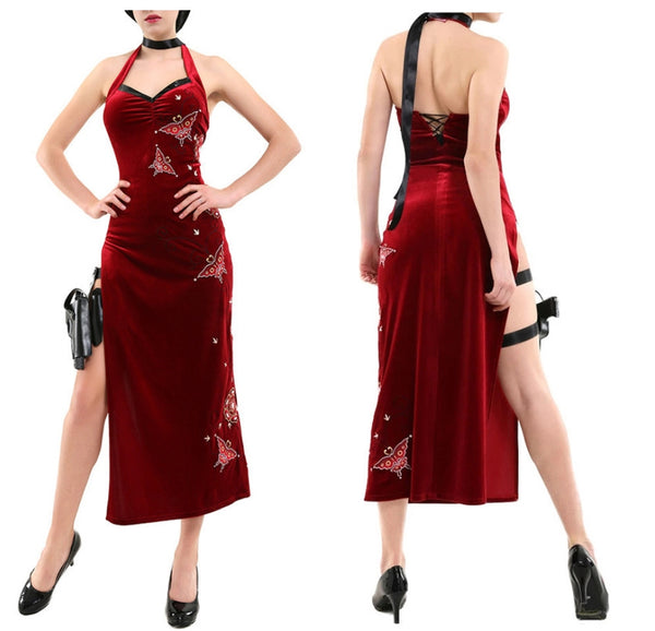 Damen Ada Cosplay Kostüm Besticktes Cheongsam Stil Rotes Kleid Damen Halloween Cosplay Outfit