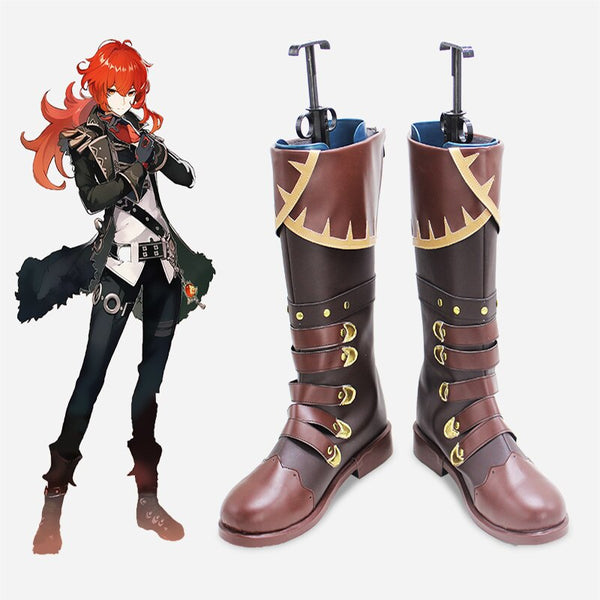 Game Genshin Impact Diluc Cosplay Boots Shoes Leather Shoes Comic-Con Cosplay Accessorie Halloween Party Shoes