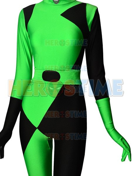 Newest Black Green Shego Kim Possible Super Villain Cosplay Costume Spandex Halloween Zentai Suit For Girl/Female